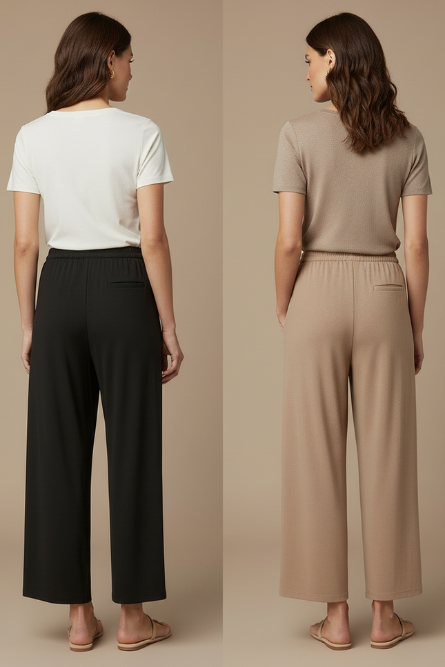 Pantalon Fluide Ample Cordon Doux Confortable - Noir Maille - vue 2