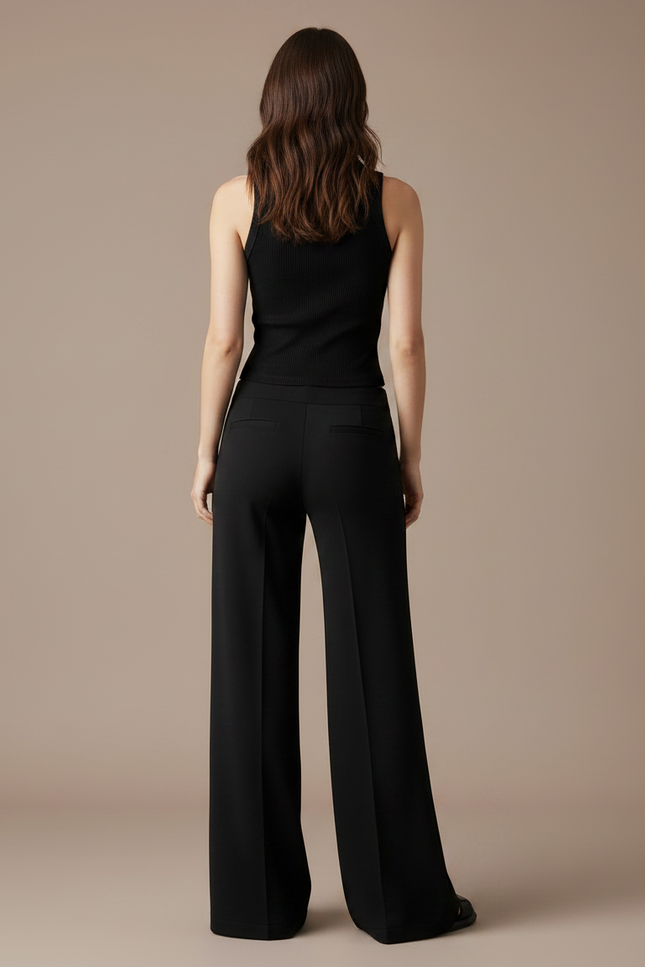 Pantalon Fluide Noir Ample Taille Haute Femme Élégant - Viscose - vue 2