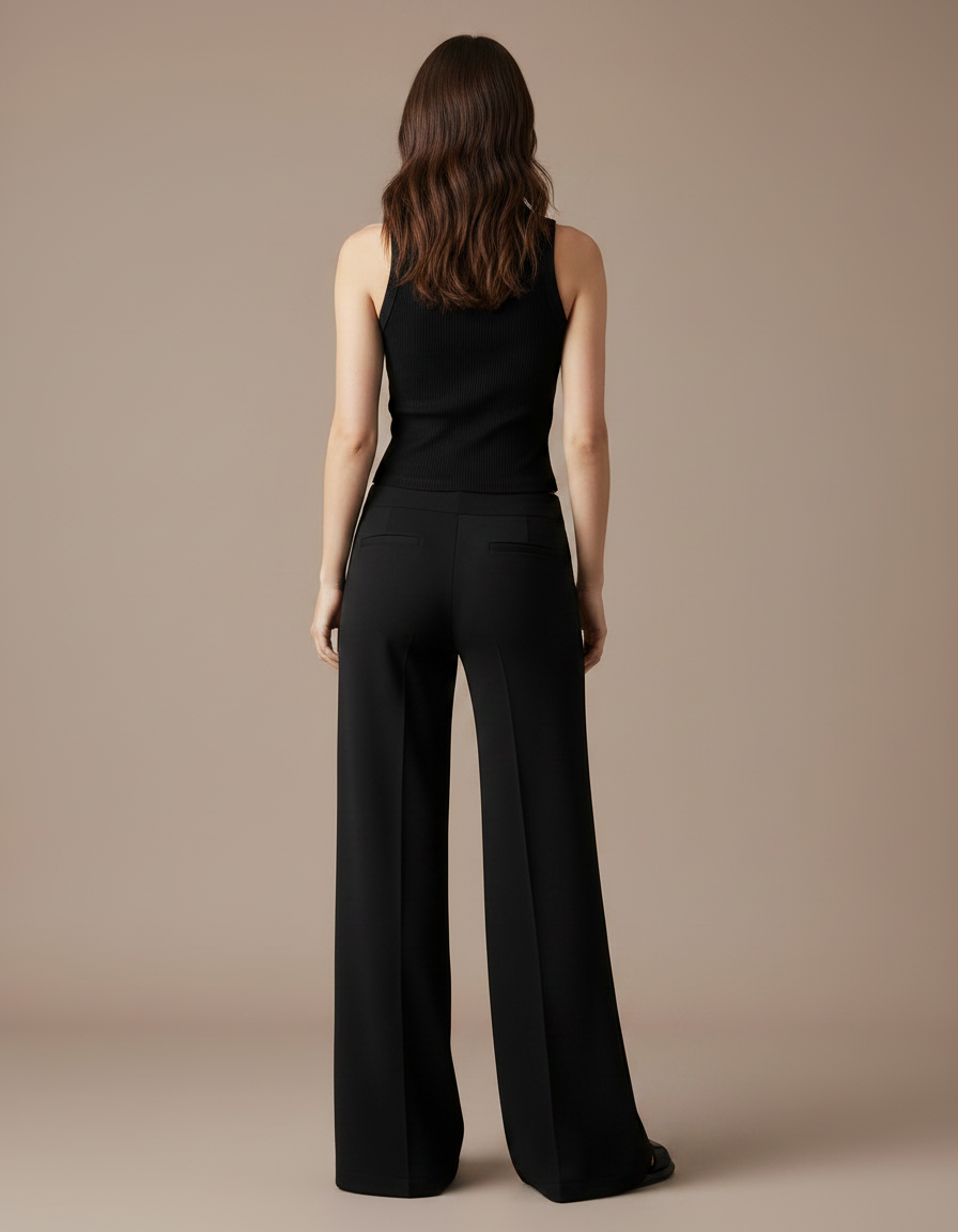 Pantalon Fluide Noir Ample Taille Haute Femme Élégant - Viscose - vue 2