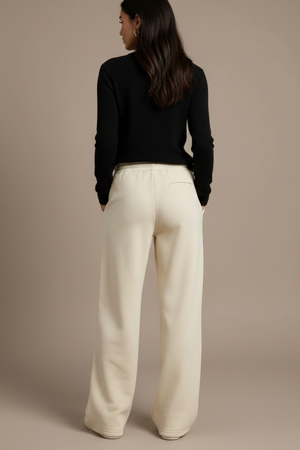 Pantalon Fluide Écru Ample Cordon Décontracté - Beige Molleton - vue 2