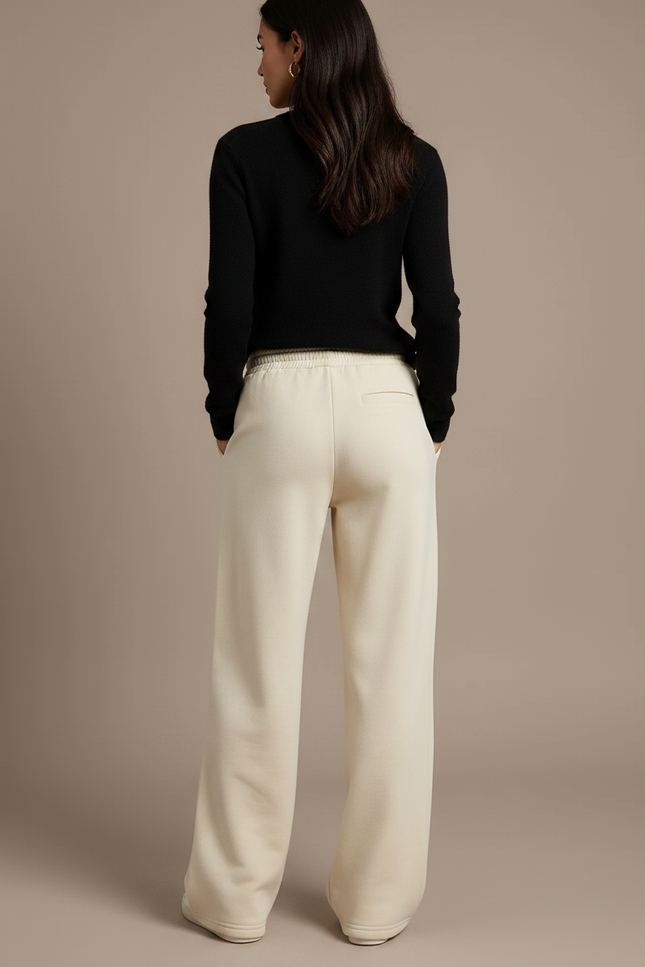 Pantalon Fluide Écru Ample Cordon Décontracté - Beige Molleton - vue 2