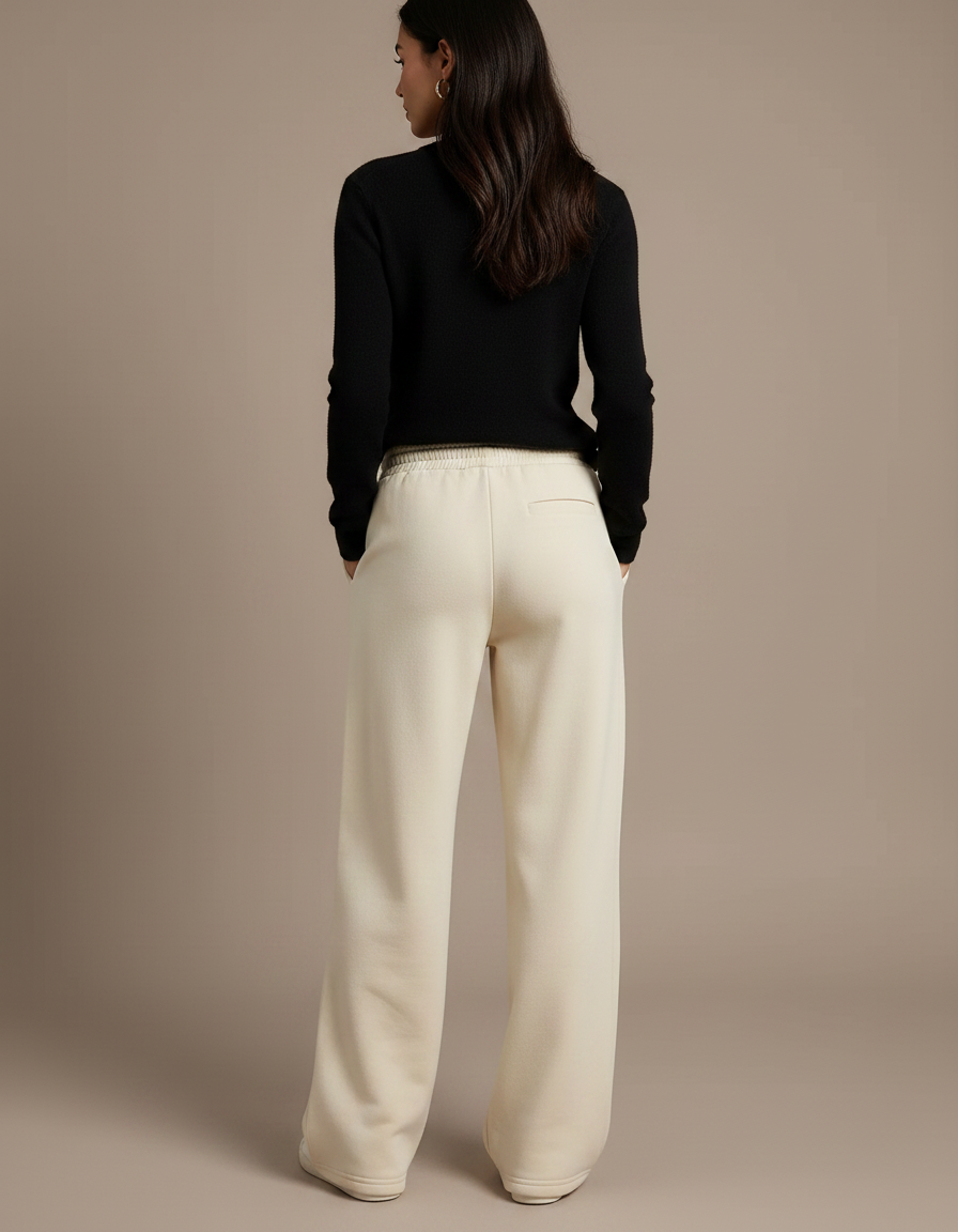 Pantalon Fluide Écru Ample Cordon Décontracté - Beige Molleton - vue 2
