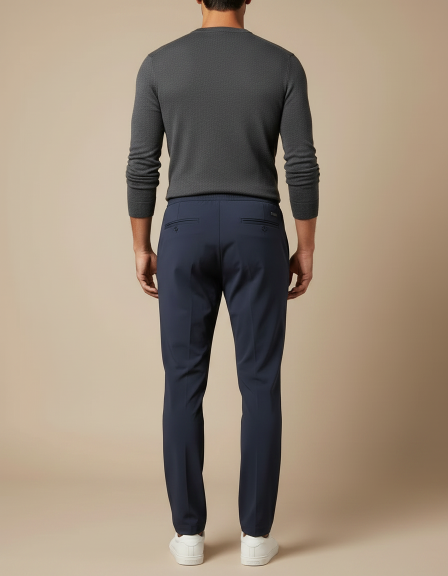 Pantalon Fluide Bleu Marine Droit Cordon Décontracté Homme - Polyester - vue 2