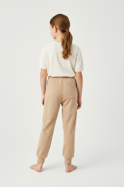 Pantalon Fluide Beige Coton Lisse Confortable Enfant - Molleton - vue 2
