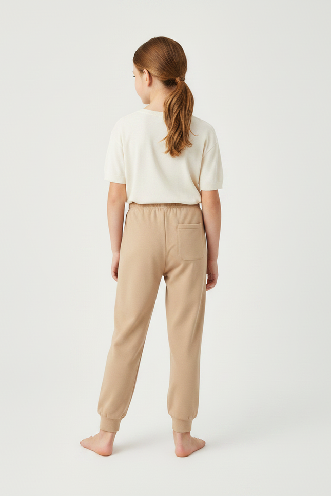 Pantalon Fluide Beige Coton Lisse Confortable Enfant - Molleton - vue 2