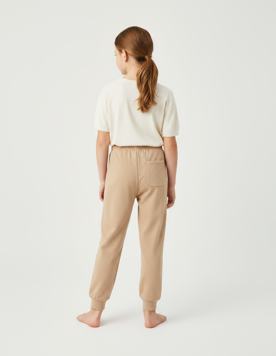 Pantalon Fluide Beige Coton Lisse Confortable Enfant - Molleton - vue 2