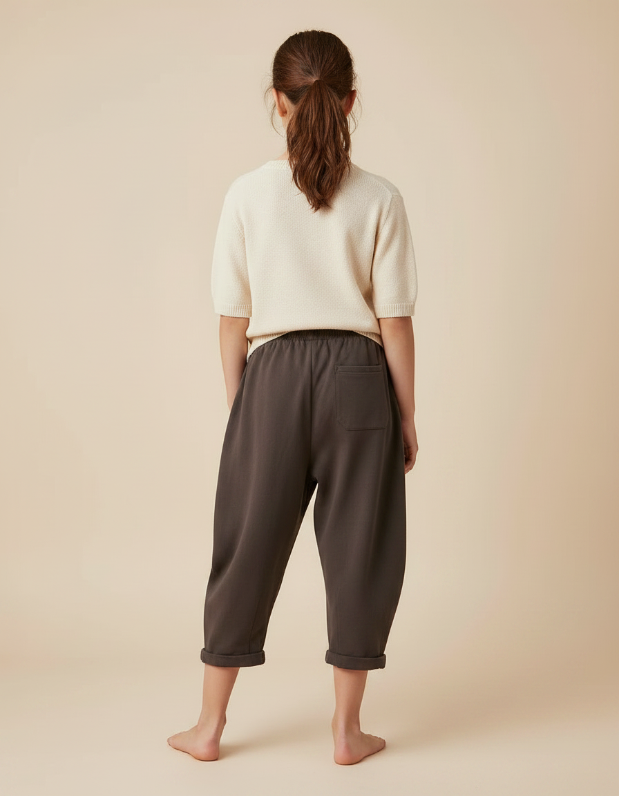 Pantalon Fluide Coton Ample Marron Décontracté Enfant - Molleton - vue 2