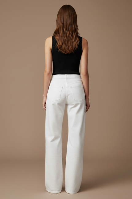 Pantalon Fluide Blanc Étoiles Marron Large Décontracté Femme - Jean - vue 2