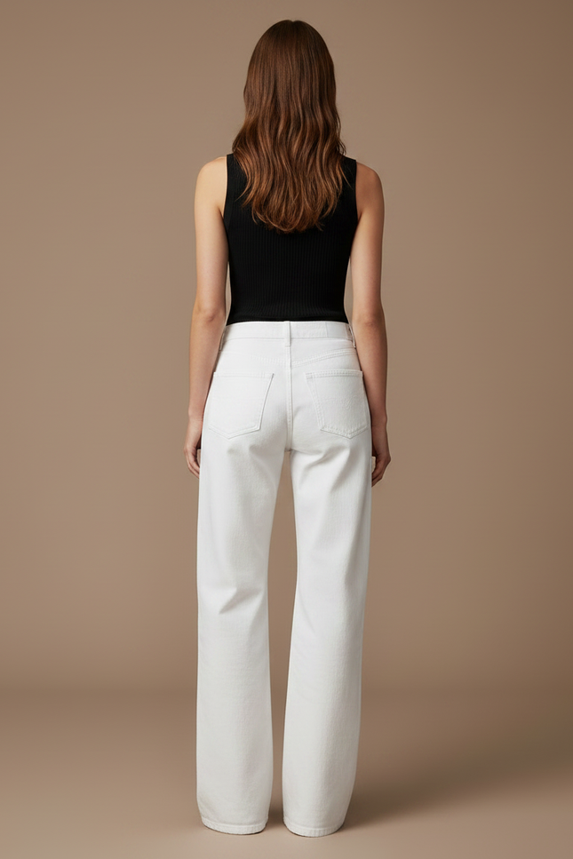 Pantalon Fluide Blanc Étoiles Marron Large Décontracté Femme - Jean - vue 2