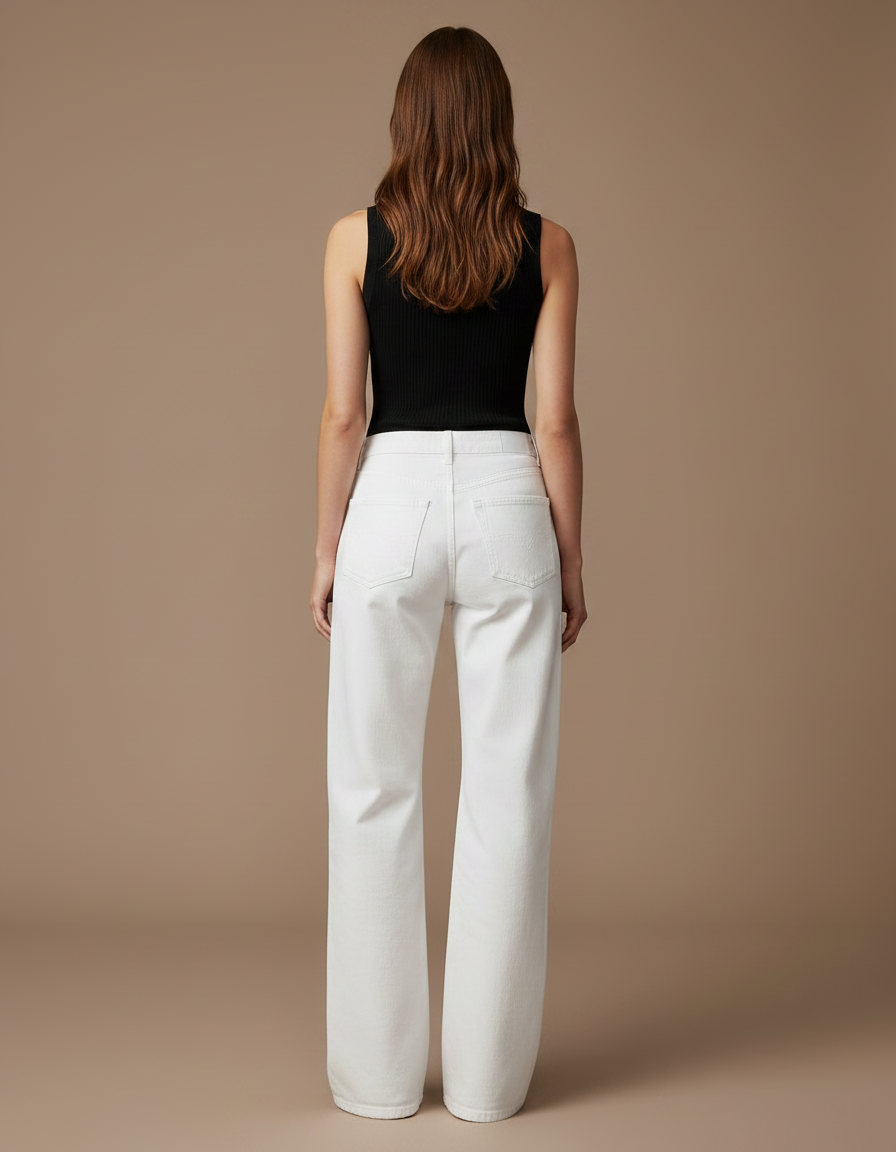 Pantalon Fluide Blanc Étoiles Marron Large Décontracté Femme - Jean - vue 2