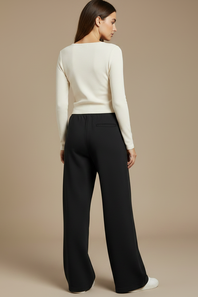 Pantalon Fluide Noir Ample Décontracté Cordon Poches - Molleton - vue 2