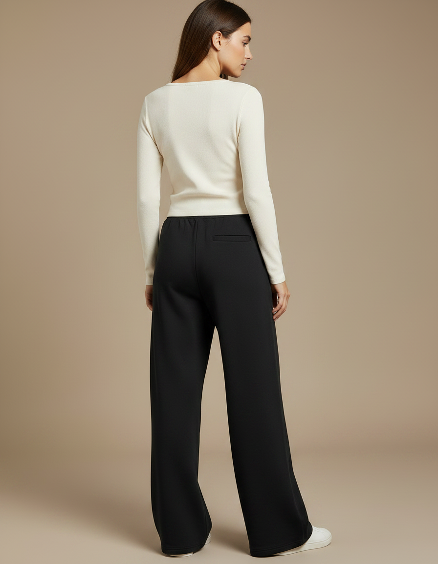 Pantalon Fluide Noir Ample Décontracté Cordon Poches - Molleton - vue 2