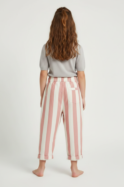 Pantalon Fluide Rayé Rose Et Blanc - Lin - vue 2