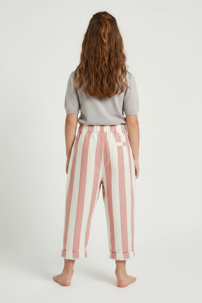Pantalon Fluide Rayé Rose Et Blanc - Lin - vue 2
