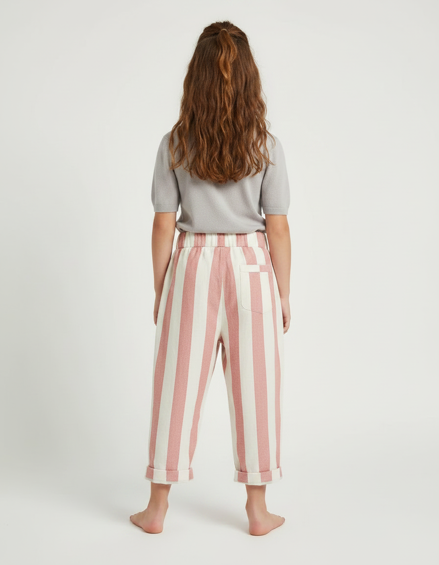 Pantalon Fluide Rayé Rose Et Blanc - Lin - vue 2