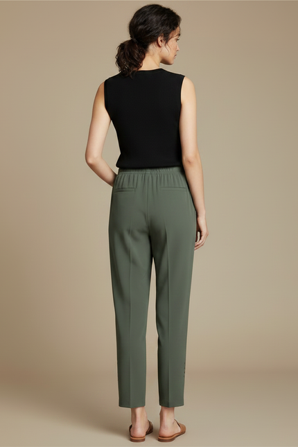 Pantalon Fluide Kaki Ample Découpé Cheville Femme - Polyester - vue 2
