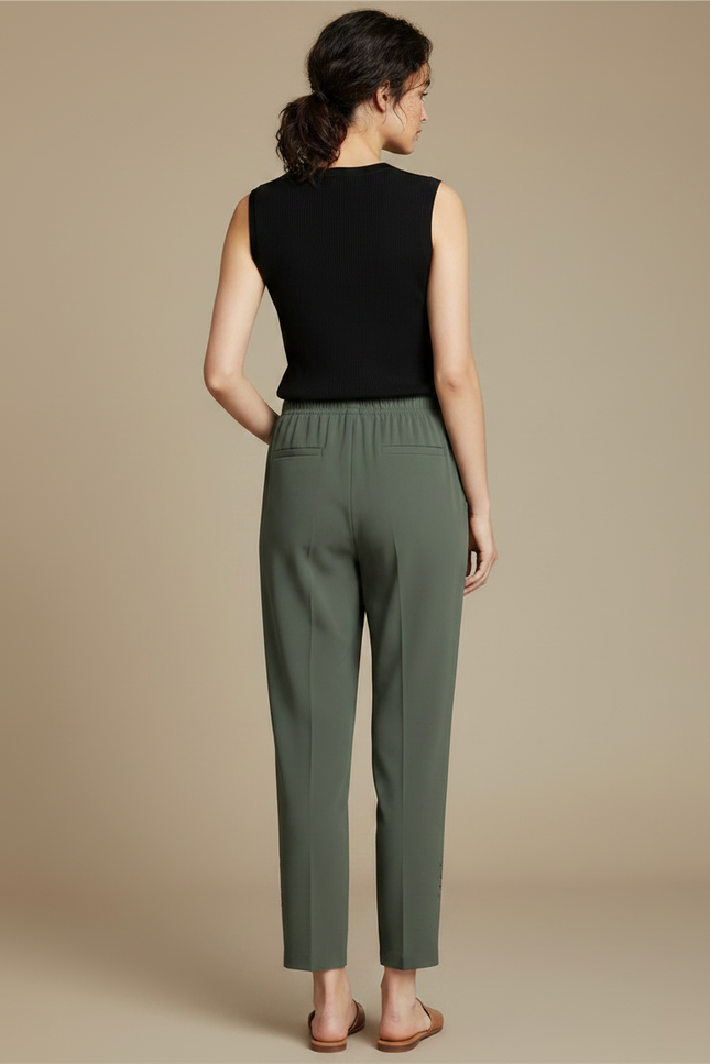 Pantalon Fluide Kaki Ample Découpé Cheville Femme - Polyester - vue 2