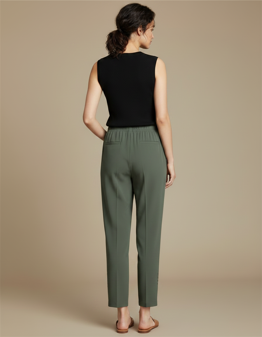 Pantalon Fluide Kaki Ample Découpé Cheville Femme - Polyester - vue 2
