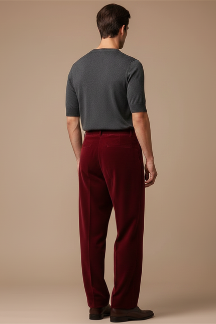 Pantalon Fluide Velours Bordeaux Plissé Ample Homme - vue 2