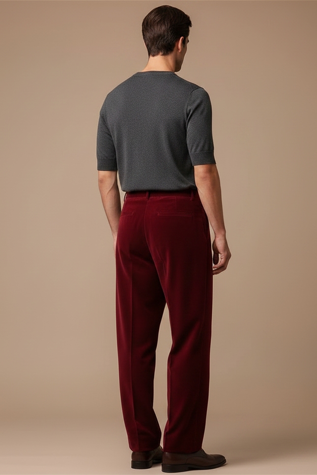 Pantalon Fluide Velours Bordeaux Plissé Ample Homme - vue 2