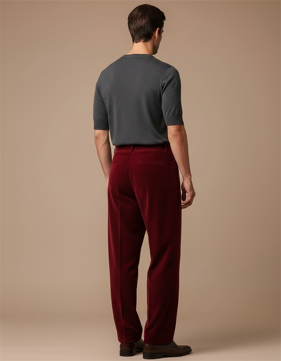 Pantalon Fluide Velours Bordeaux Plissé Ample Homme - vue 2
