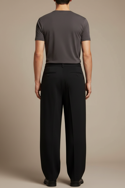 Pantalon Fluide Noir Ample Laine Élégant Décontracté Homme - vue 2