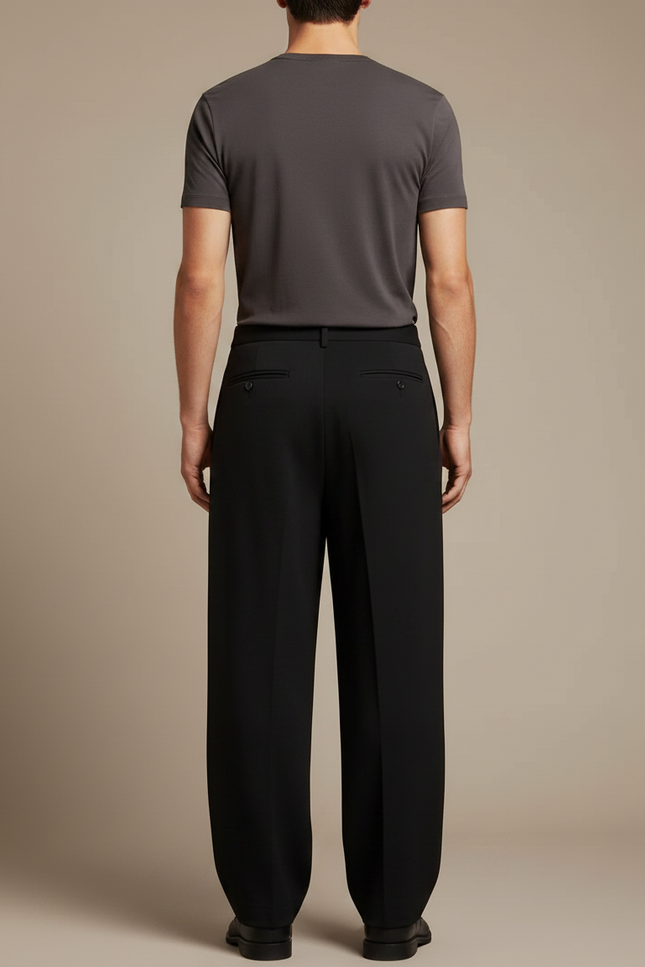 Pantalon Fluide Noir Ample Laine Élégant Décontracté Homme - vue 2