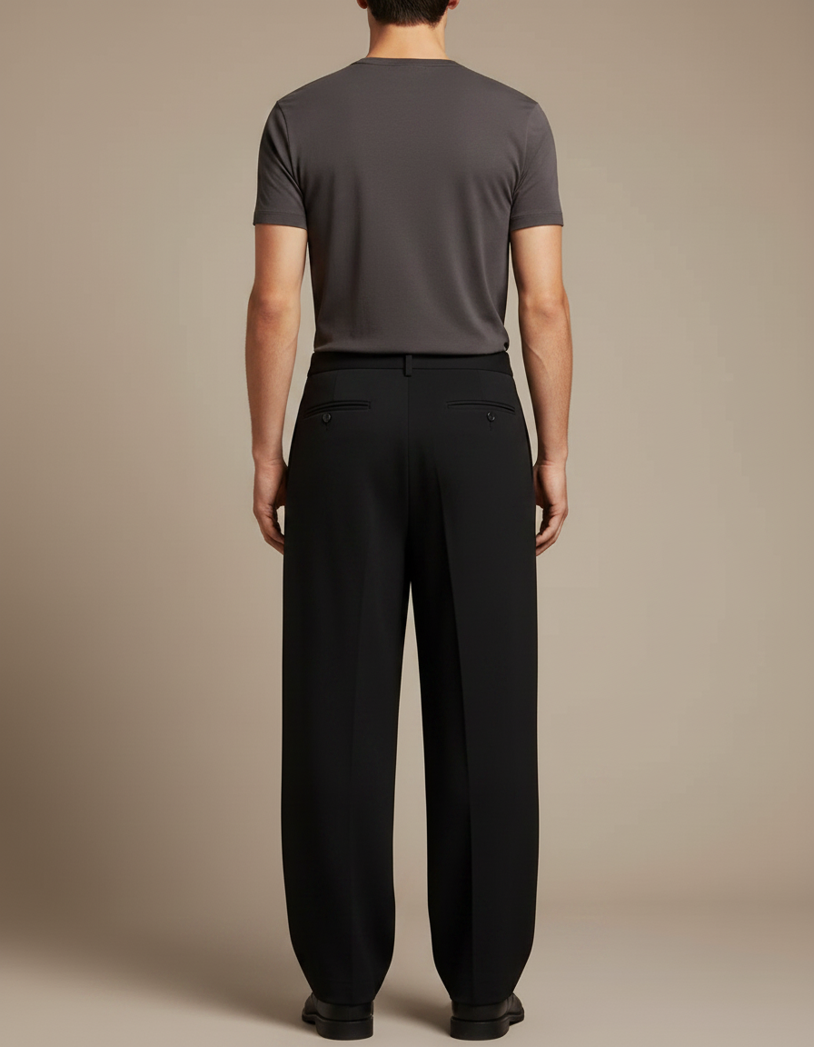 Pantalon Fluide Noir Ample Laine Élégant Décontracté Homme - vue 2