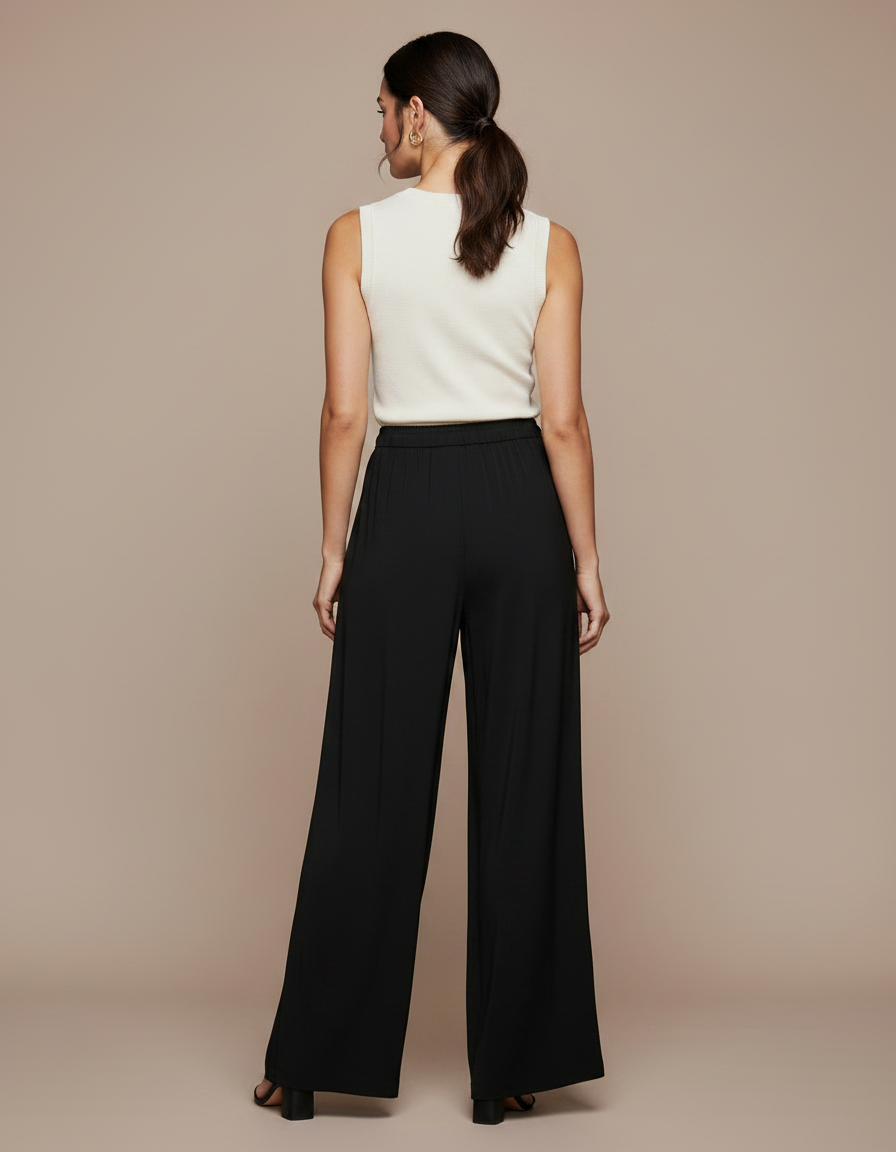 Pantalon Fluide Noir Ample Taille Haute Confortable - Viscose - vue 2