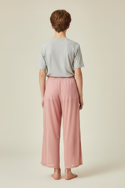 Pantalon Fluide Rose Maille Ample Évasé Léger - vue 2