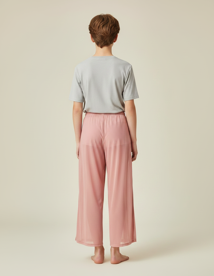 Pantalon Fluide Rose Maille Ample Évasé Léger - vue 2