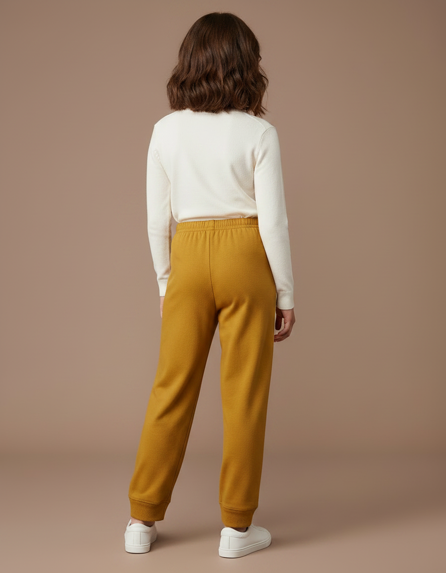 Pantalon Fluide Ocre Ample Molletonné Confortable Enfant - Jaune - vue 2