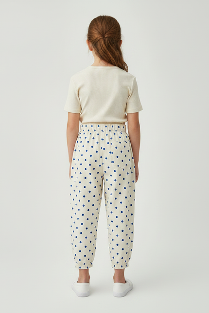 Pantalon Fluide Beige Pois Ample Coton Enfant - vue 2