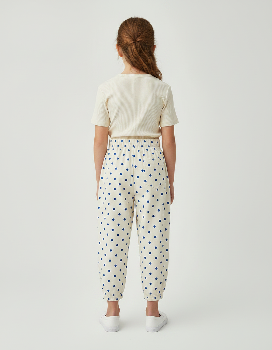Pantalon Fluide Beige Pois Ample Coton Enfant - vue 2