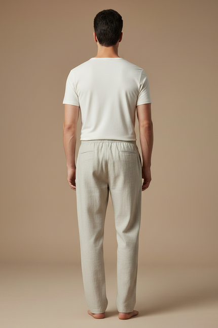 Pantalon Fluide Lin Beige Droit Décontracté Homme - vue 2