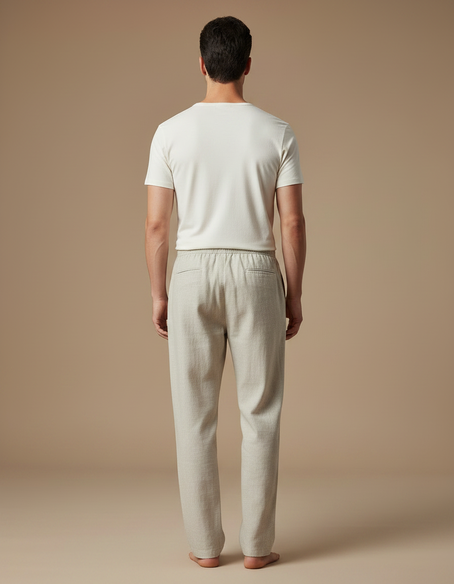 Pantalon Fluide Lin Beige Droit Décontracté Homme - vue 2