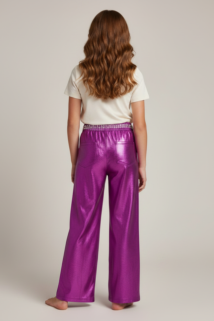 Pantalon Fluide Violet Brillant Ample Pailleté Scintillant - Polyester - vue 2