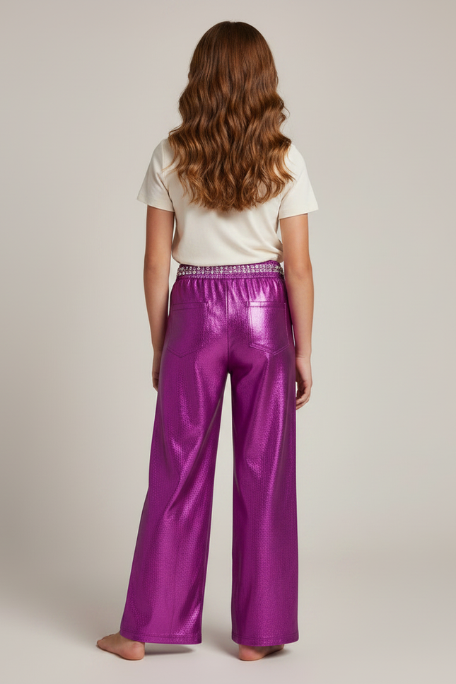 Pantalon Fluide Violet Brillant Ample Pailleté Scintillant - Polyester - vue 2
