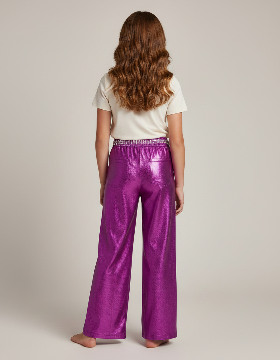 Pantalon Fluide Violet Brillant Ample Pailleté Scintillant - Polyester - vue 2