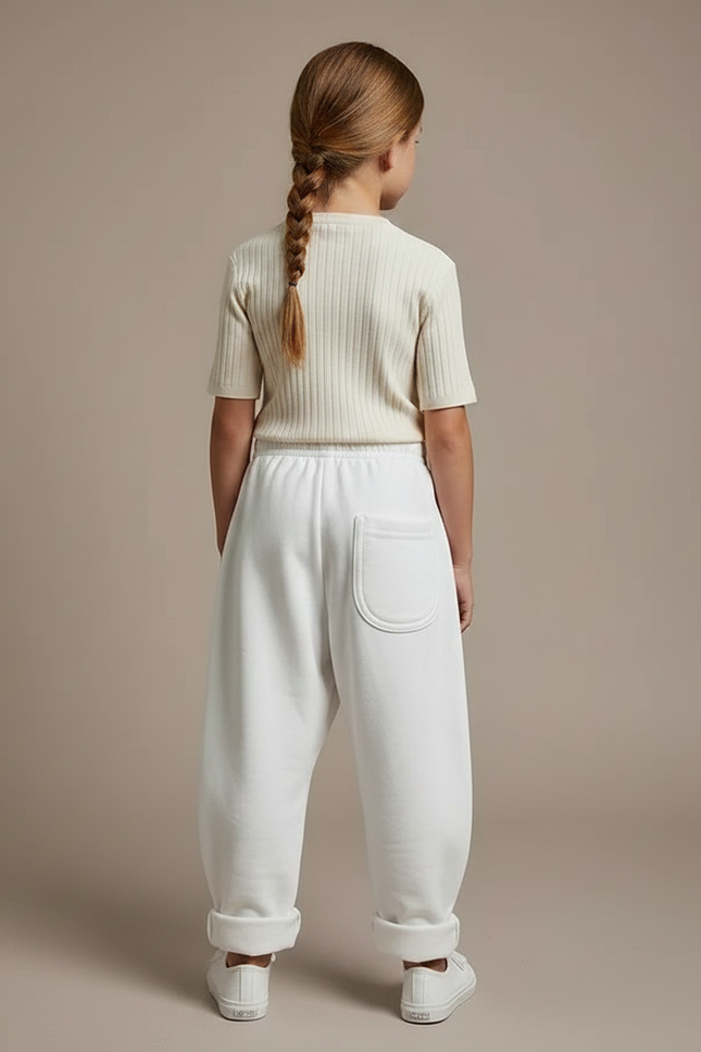 Pantalon Fluide Blanc Ample Molletonné Confortable Enfant - vue 2