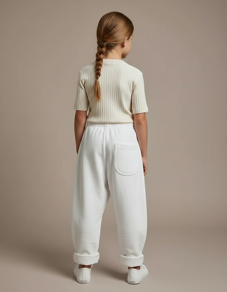 Pantalon Fluide Blanc Ample Molletonné Confortable Enfant - vue 2