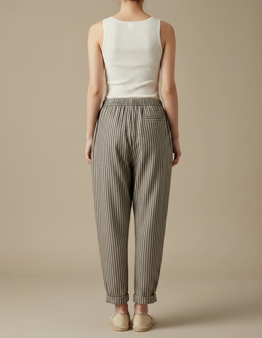 Pantalon Fluide Rayé Ample Lin Décontracté - Imprimé - vue 2