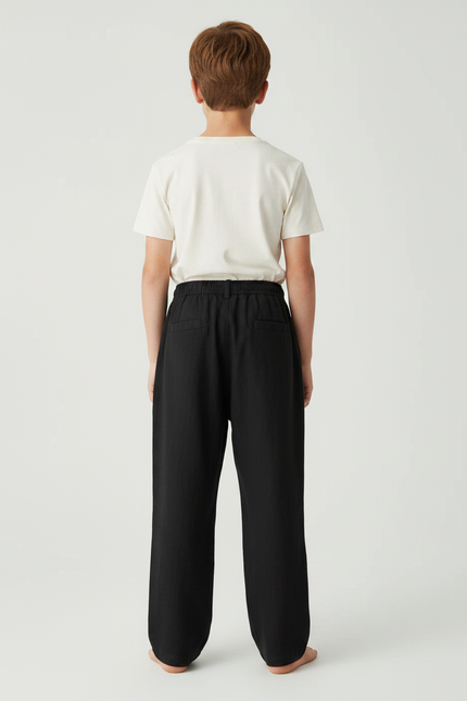 Pantalon Fluide Noir Coton Lin Décontracté Enfant - vue 2