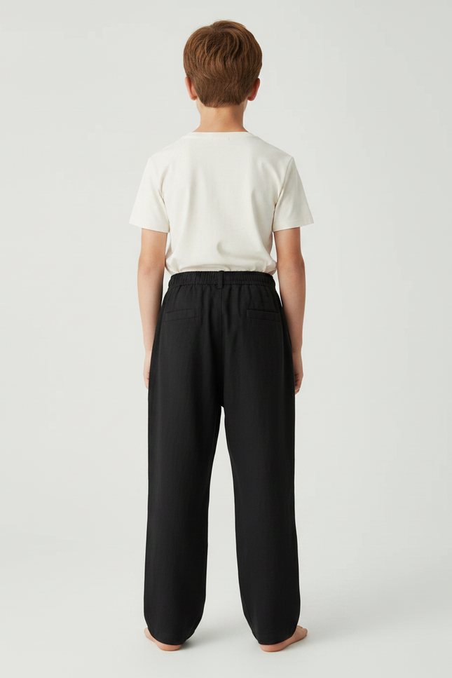 Pantalon Fluide Noir Coton Lin Décontracté Enfant - vue 2