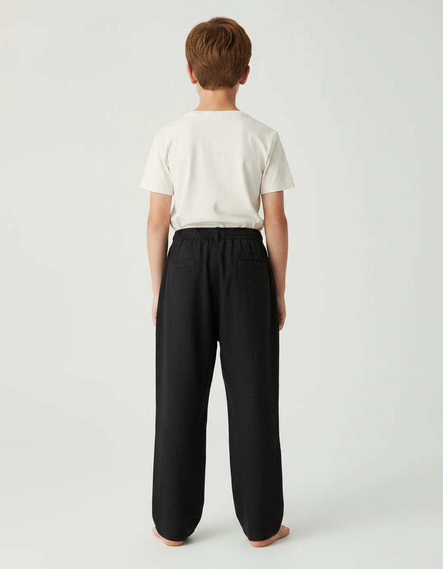 Pantalon Fluide Noir Coton Lin Décontracté Enfant - vue 2