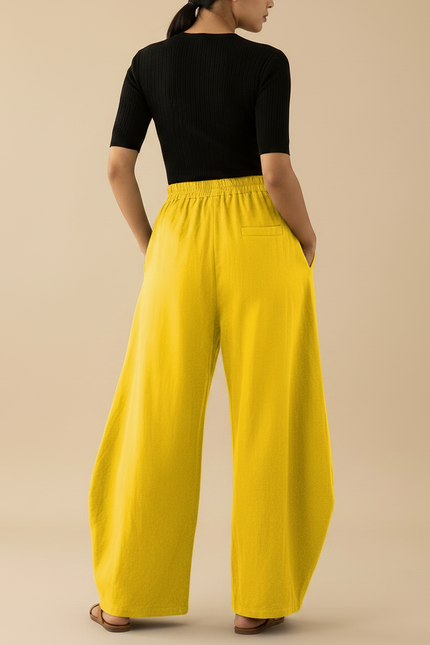 Pantalon Fluide Jaune Ample Imprimé Girafe Décontracté - Lin - vue 2