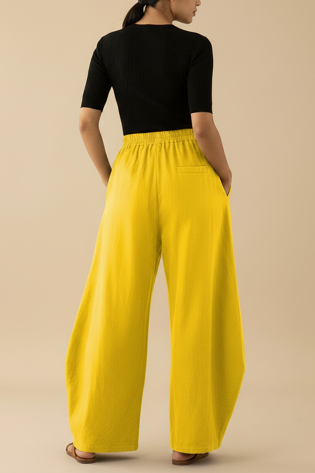 Pantalon Fluide Jaune Ample Imprimé Girafe Décontracté - Lin - vue 2