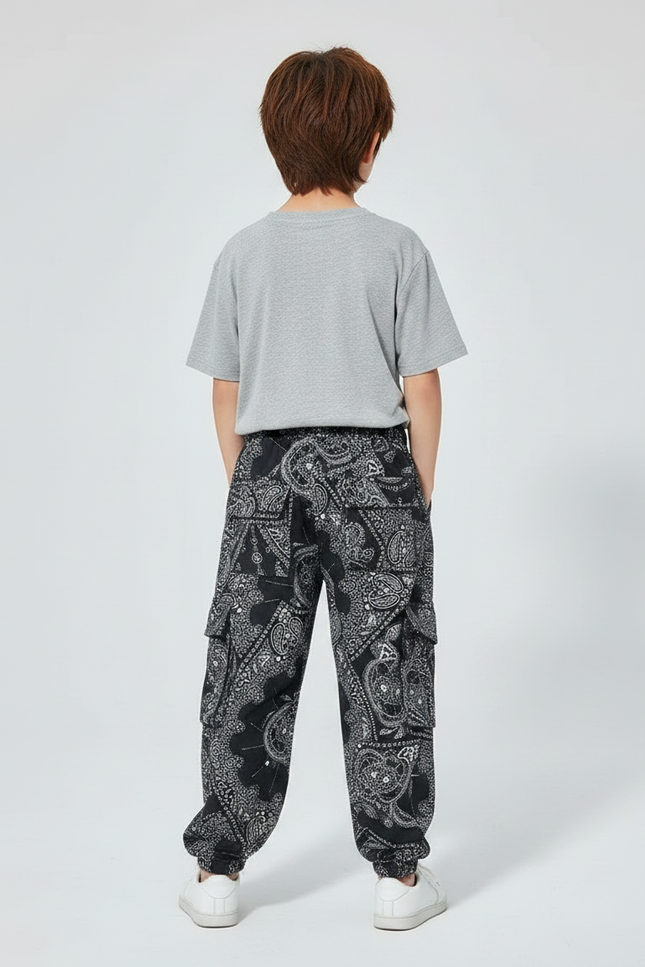 Pantalon Fluide Noir Ample Motif Bandana Décontracté - Coton - vue 2