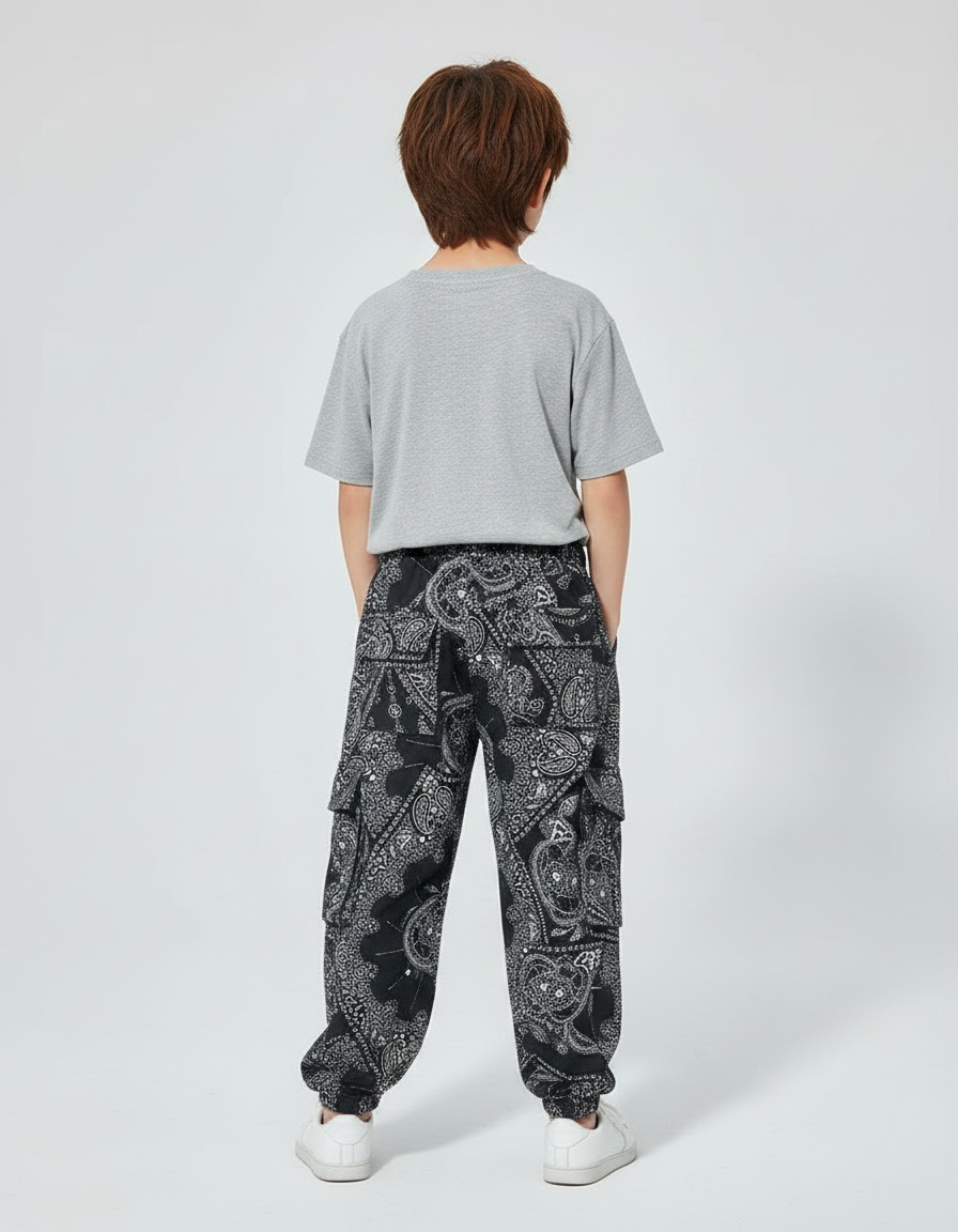 Pantalon Fluide Noir Ample Motif Bandana Décontracté - Coton - vue 2