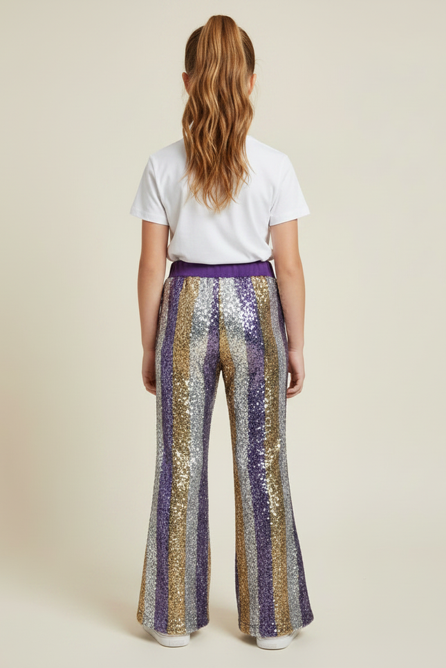 Pantalon Fluide Paillettes Rayé Évasé Confortable Brillant - Multicolore Polyester - vue 2